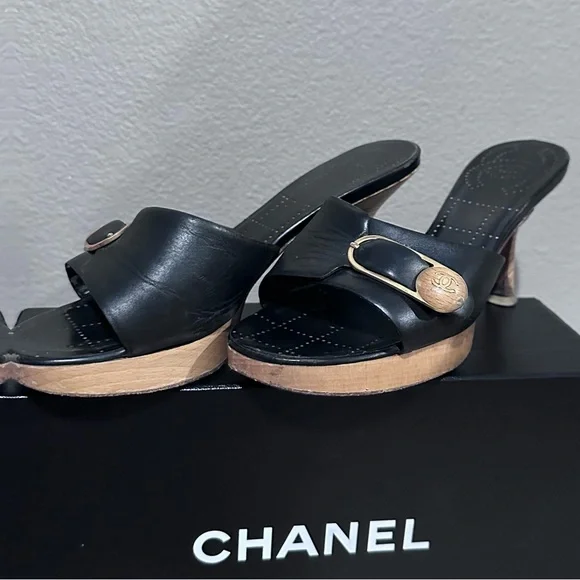 Authentic Chanel Wooden Mules with Chanel Box - Picture 5 of 13